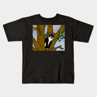 Cute Tuxedo Cat sitting in the tree  Copyright TeAnne Kids T-Shirt